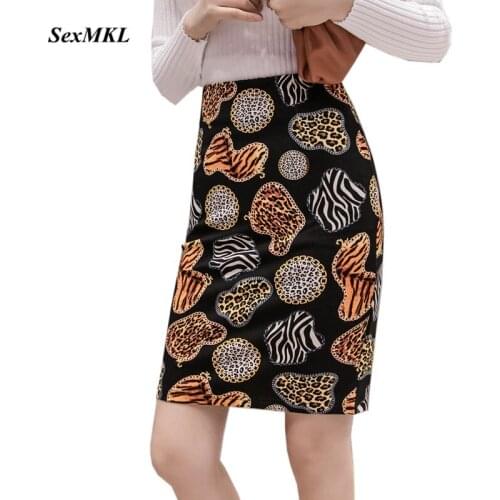 Printed Skirts Womens Plus Size 2020 Fashion Casual High Waist Winter Skirt Zipper Office Women Jupe Split Sexy Pencil Skirt