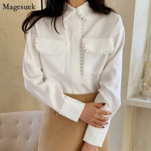 New Spring Long Sleeve Cotton Women Shirts Tops Casual White Blouse Shirt Turn-down Collar Office Lady Solid Tops Blusas 12714