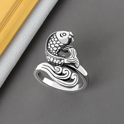 KOFSAC Open Size 925 Sterling Silver Rings For Women Jewelry Vintage Carp Fish Ring Trendy Lady Different Occasion Accessories