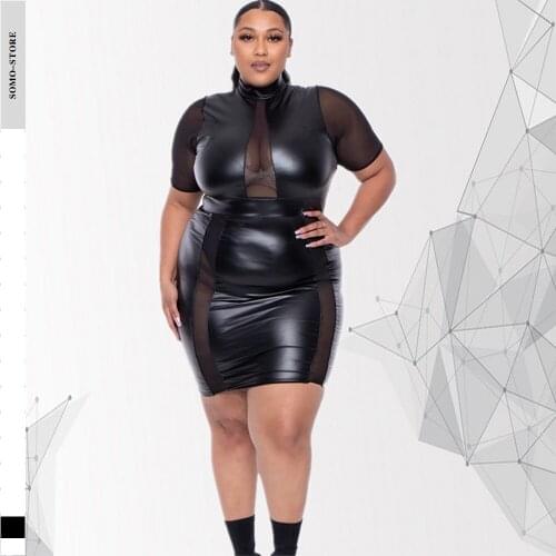 Women Dresses Summer 2021 Sexy Turtleneck Short Sleeves Mesh Patchwork Casual Style Plus Size Dress 5xl Wholesale Dropshipping