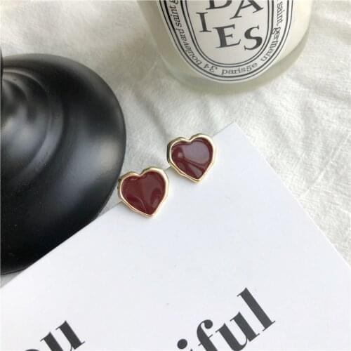 Love New Wine Red Clip Earrings No Hole Vintage Hearts Womens Earrings