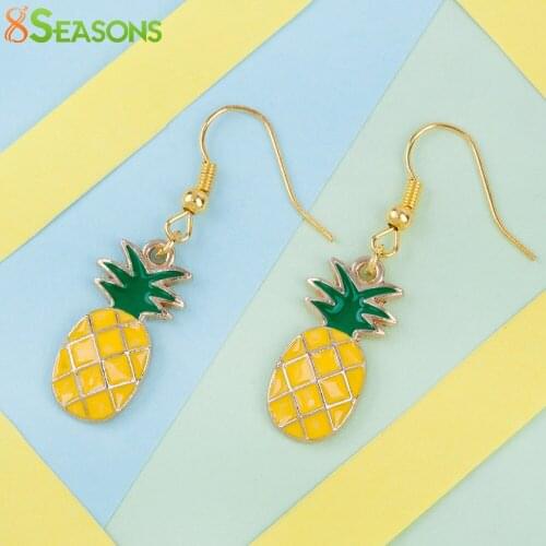Women Fruit Pineapple Drop Earrings Zinc Alloy Gold color Ananas Yellow & Green Enamel Ear Hook Dangle earrings Jewelry,1 Pair