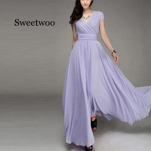 Women Long Bohemian Maxi Dress Short Sleeve Party Length Dress Ladies Female V Neck Beach Dress Vestidos 3XL