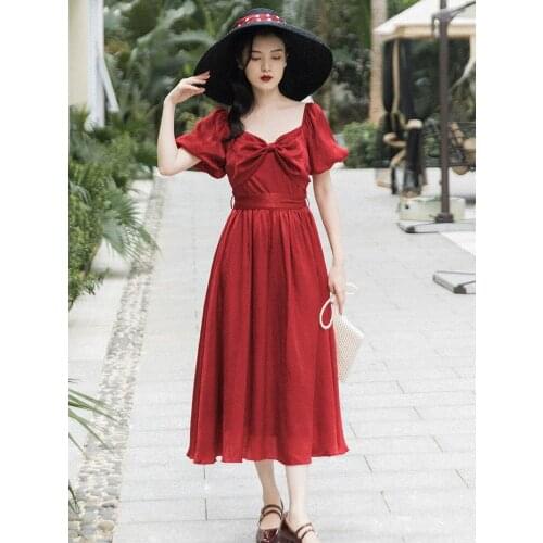 2021 new fashion womens clothing Square Collar Vintage dress woman dress