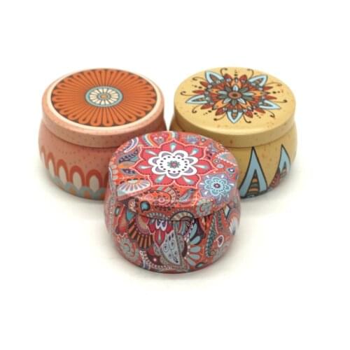 Tin-shaped Metal Scented Candle Tin Can Round Flower Tea Candy Metal Packaging Tin Box Ethnic Style Biscuit Moisture-proof Box