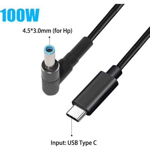 1.8M 100W USB C to 4.5x3.0mm Dc Plug Converter USB Type C Laptop Power Adapter Cable for Hp Elitebook Folio Spectre Pavilion