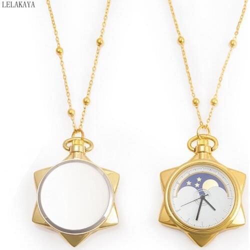 1pcs Anime Action Figure Printed Sailor Moon Crystal Star Pocket Watch Necklace with Gold Chain Pendant Gift Accessory Neck Lace