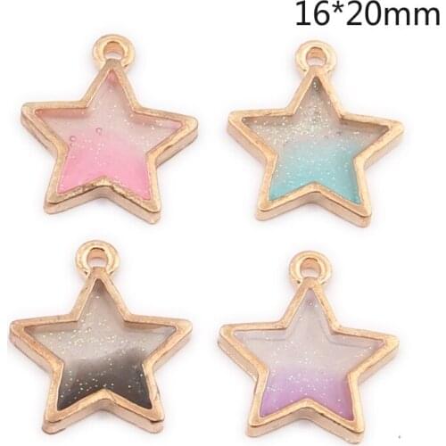 10Pcs/LotGradient Stars Shape Drop Oil Jewelry Diy Charms Childrens Bracelet Earring Pendant 16*20mm