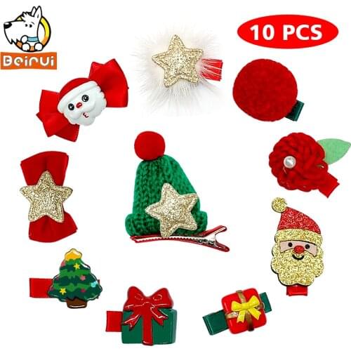 10pcs Christmas Dog Hair Clips Handmade Hair Bows Festival Pets Grooming Bowknot Small Dogs Long Hair Pet Accessories
