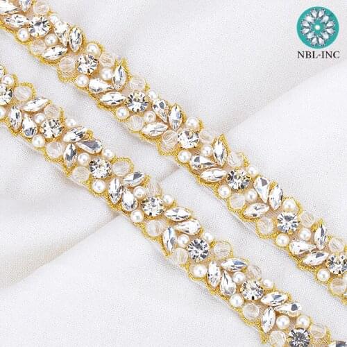 10 yards )bridal beaded silver rhinestone applique trim gold iron on for wedding dresses belt WDD0920