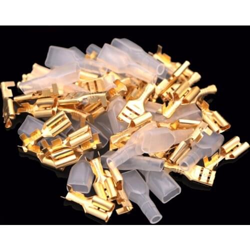 200PCS/100Pairs Female Spade Crimp Terminals With Transparent Insulating Sleeve Electrical Wire Connector 22-16AWG 0.5mm2-1.5mm2