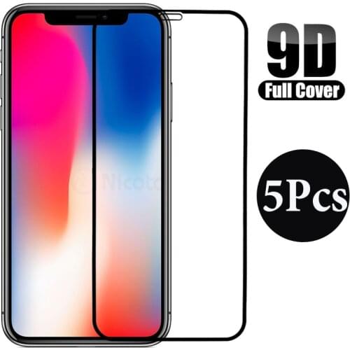 5Pcs Protective Tempered Glass For iPhone 11 12 Pro Max Glass iPhone XR X XS 7 8 6 Plus 12 Mini Full Glue Screen Protector Glass