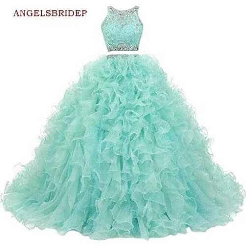 ANGELSBRIDEP 2 Pieces Quinceanera Dresses Sexy High-Neck Crystal Bodice Sparkly Sweet 16 Princess Party Gowns Plus Size