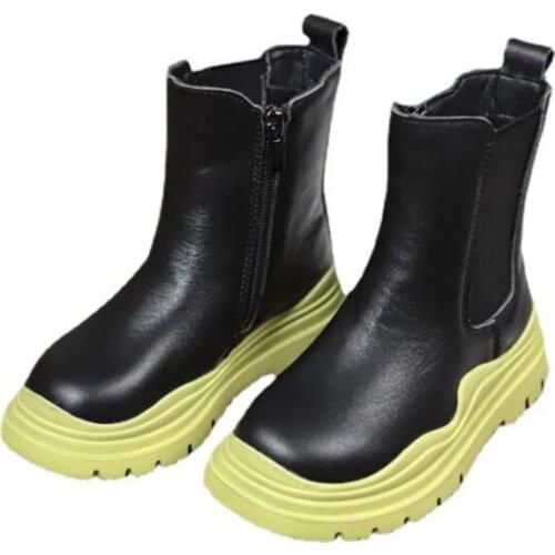 Children Real Leather Boots Autumn Fashion Girls Single Shoes Soft Sole Girl Mid-calf Thick Bottom Baby Boot