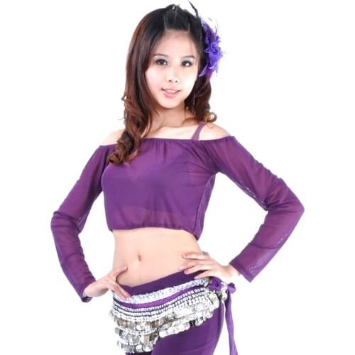 BQ057 Long Sleeve Strapless Belly Dance Tops Cufflinks Design Latin dance Dress Top Women Belly Dance Costume Set