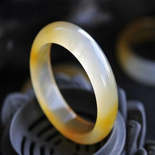 Natural White Yellow Jade Bracelet Hand-Carved Fashion Charm Jewelry Accessories Round Bangle Gifts Women for Friend