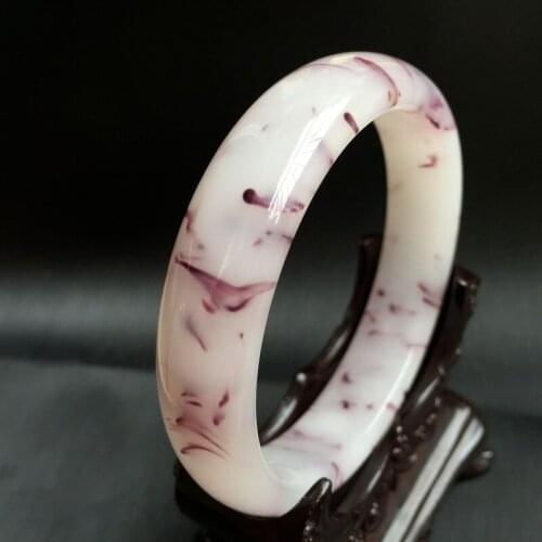 Natural Fuchsia Hand Carved Wide Bar Jade Bracelet Fashion Boutique Jewelry Men and Women Floating Flower Beauty Bracelet
