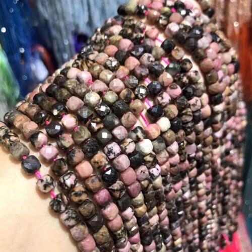 Natural Rhodochrosite Stone Beads Faceted Square Shape Loose Beads For Jewelry Making DIY Necklace Bracelet Accessories 5x5mm