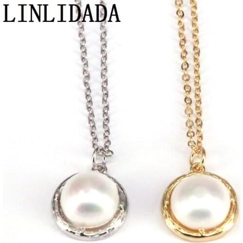 10Pcs Gold Silver Color Round Pearl Pendant Necklace For Women Metal Chain Jewelry Women Gifts