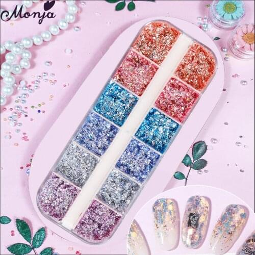 Monja 12 Grids/Box Nail Art Mixed Shaped Sequins Star Heart Colorful Multi-size Charm Glitter Flakes DIY Manicure Decoration