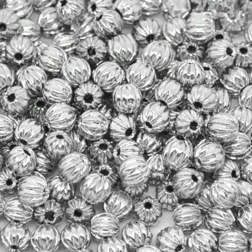 DoreenBeads Hot Copper Spacer Beads Pumpkin silver color Stripe Pattern Plated About 4mm(1/8")Dia,Hole:Approx 1mm,20 PCs new