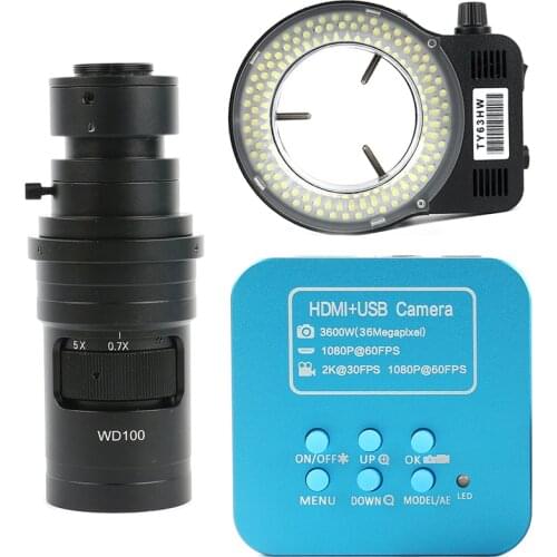 FHD 2K 1080P 36MP 60FPS HDMI USB Industrial Electronic Digital + FHD 200X C mount Zoom Lens For Phone CPU PCB Repair Soldering
