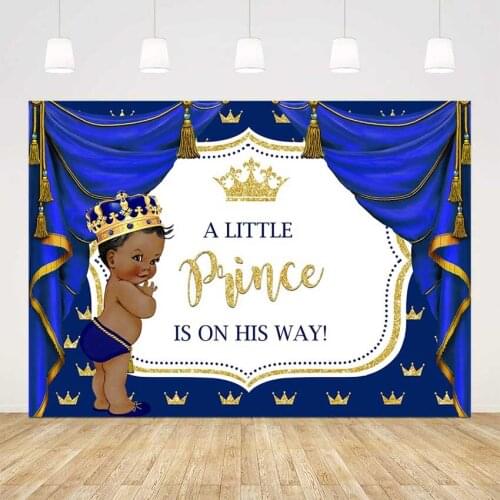 Little Prince backdrop blue curtrain baby shower party decoration crown prince its a boy party supplies personalized photocall