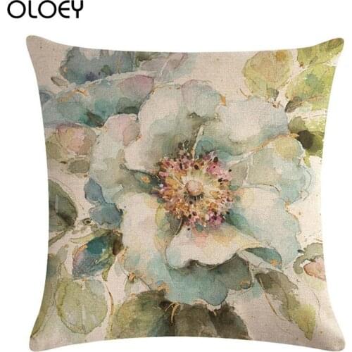 Hot selling oil painting color flower series natural soft linen pillowcase cushion cover dust cover household finished 45x45cm
