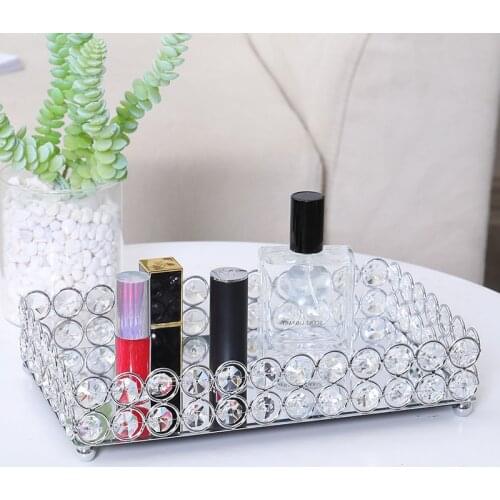 Crystal Makeup Organizer Mirrored Crystal Vanity Tray Decorative for Perfum, Jewelry Makeup Bathroom Organizer