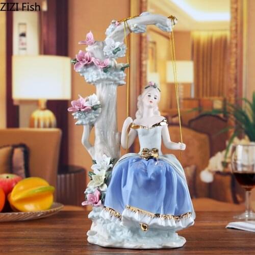 Girly Ceramic Character Statue Desk Decor Pretty Girl Swing Exquisite Figurines Painted Porcelain Crafts Modern Home Decoration