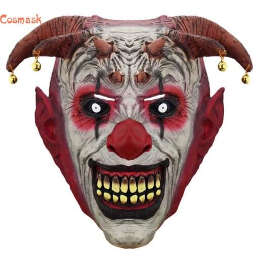 Cosmask Halloween Evil Bell Ox Horn Latex Mask Adult Party Costume Mask Horror Carnival Cosplay Party Props
