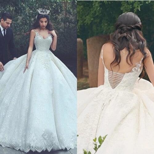 New design princess lace wedding dress ball gown with lace up vintage bride Custom wedding dress Vestido De Noiva Casamento