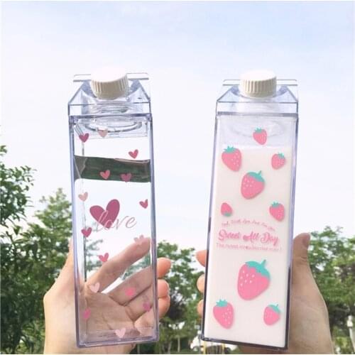 Square Milk Carton Shape Transparent Plastic Cup Simple Portable Cute Casual Cup for Men and Women Students Mugs Coffee Cups