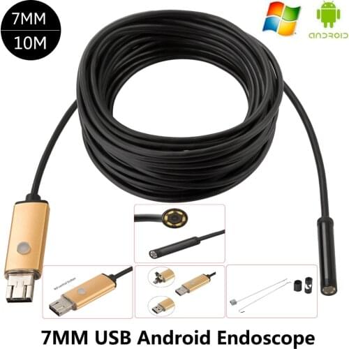 Mini 7mm 10M Mini USB Endoscope IP67 waterproof Borescope Micro Camera Snake 480P for OTG Android phone Laptop PC