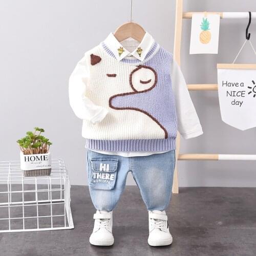 Fashion Baby Girls Boys Kids Spring Clothes Cotton Cartoon Hoodies Sweater Vest shirt Pants 3Pcs Outfit Suit Childrens Clothing