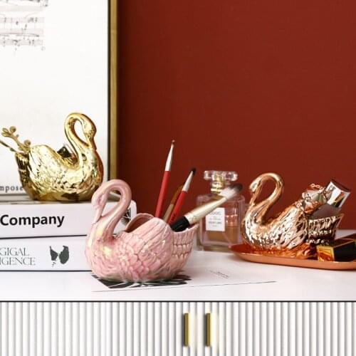 Nordic light luxury swan ceramic jewelry box pen holder makeup box key storage girl bedroom home accessories wedding decoration