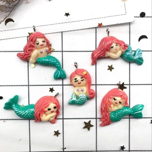 New resin 10pcs kawaii little mermaid charms necklace pendant keychain charms for gift DIY decoration