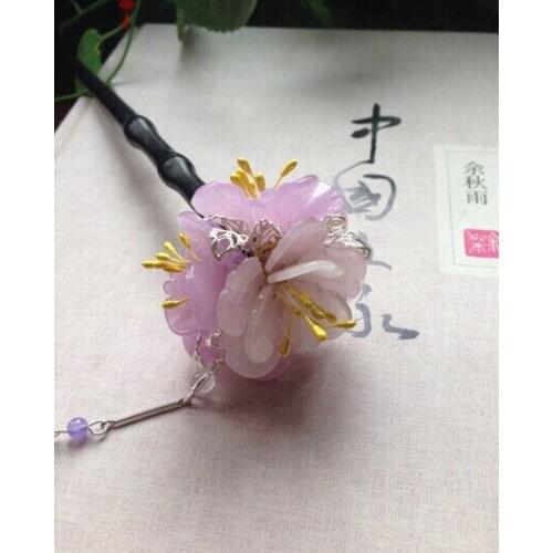Purple Jade Flower Ball ZiYang Chinese Lovers Day National Trend Vintage Classica Hair Stick Hair Jewelry