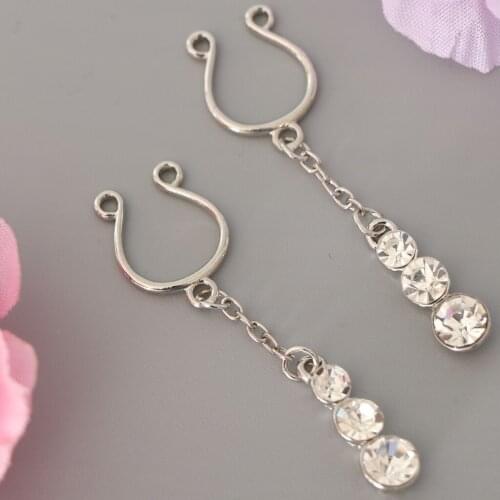 Clip On Rhinestones Drop Fake Rings Adjustable Non Piercing Women Jewelry
