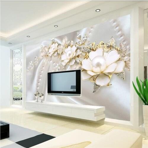 Custom wallpaper 3d photo mural pearl jewel flower embossed background wall living room bedroom decorative painting 3d wallpaper