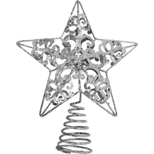 Christmas Tree Toppers Silver Delicate Desktop Ornament Star Decor Festival Supplies for Home Bar Xmas Tree Hanging Ornaments A5