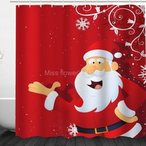 Christmas Santa Claus Festival Gift Pattern Design Custom Shower Curtains Bathroom Waterproof Mildew Polyester Fabric + 12 Hooks
