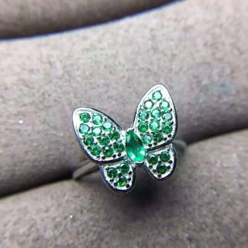 Natural green emerald gem jewelry sets natural gemstone ring Pendant Earrings 925 silver Elegant lovely heart butterfly jewelry