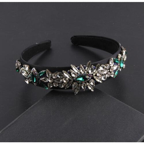 Shourouk Fashion Exaggerated Green Rhinestone Flower Headband For Women Hair Hoop Gift Bridal Wedding Hair Accessorie 128