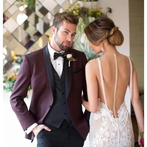 Wedding Suits For Men Shawl Lapel Formal Groom Tuxedo Custom Man Suits 3 Pieces Men Suits With Black Pants