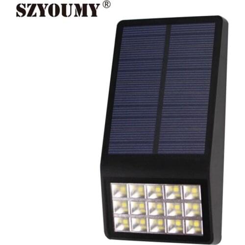 SZYOUMY 15 Led Solar powered Waterproof wall lamp Microwave light sensor wall light for Outdoor Fence Garden 3 Working mode