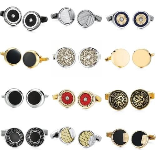 DY The high-end brand classic style round retro pattern crystal Cufflinks fashion French mens shirt Cufflinks