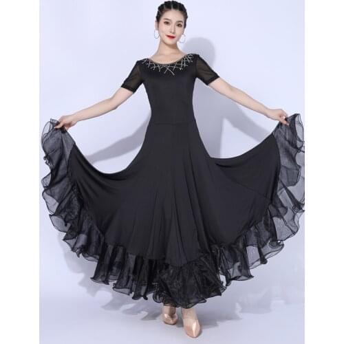 Women Black Ballroom Dancing Dress Rhinestone Summer Practice Clothes Modern Waltz Competition/Performance Stage Costume YS1864