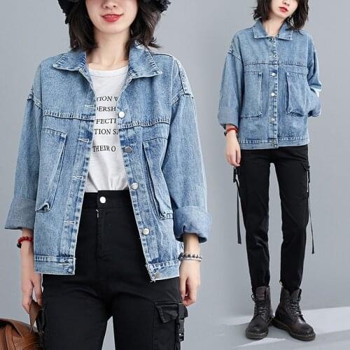 Distressed Washed Denim Coat Short Plus Size Womens Double Pocket Breasted Lapel Long Sleeve Cardigan Top Jeans Jacket Outwear