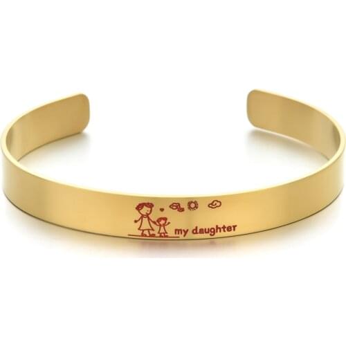 ZMZY New Daughter Stainless Steel Cuff Bracelets Bangles Jewelry Gift for Women Daughter Family Jewelry Engraved Bracelet Femme